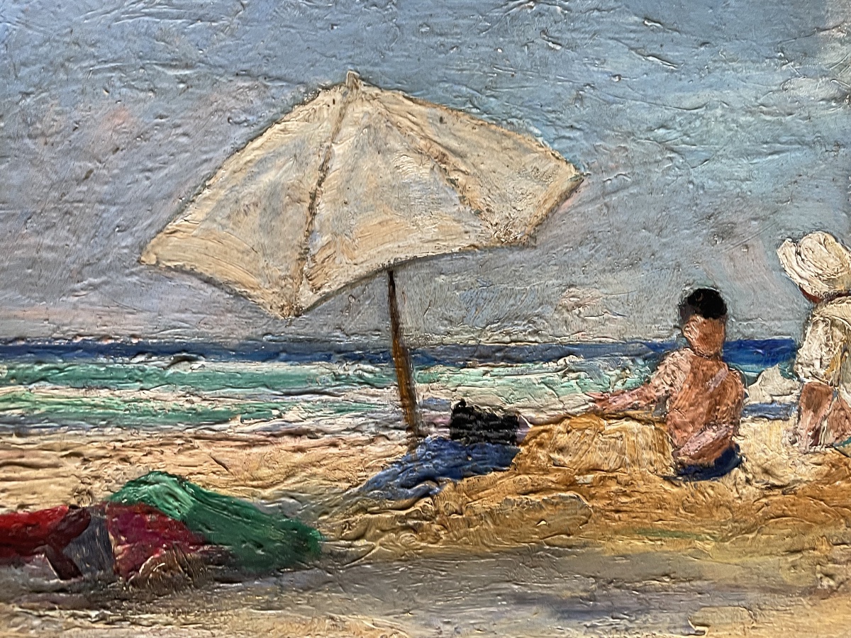 Mother And Child At The Beach By C. Bernard -photo-2
