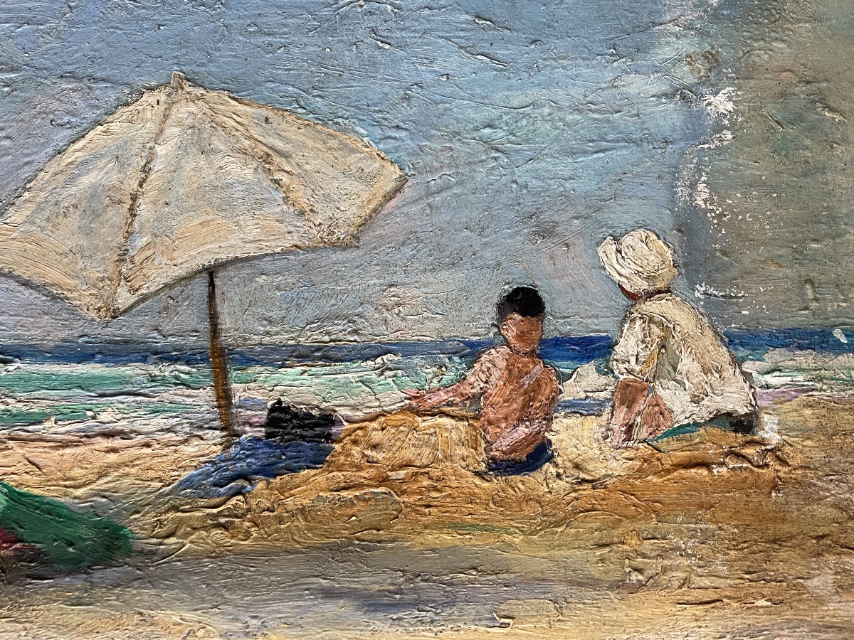 Mother And Child At The Beach By C. Bernard -photo-3