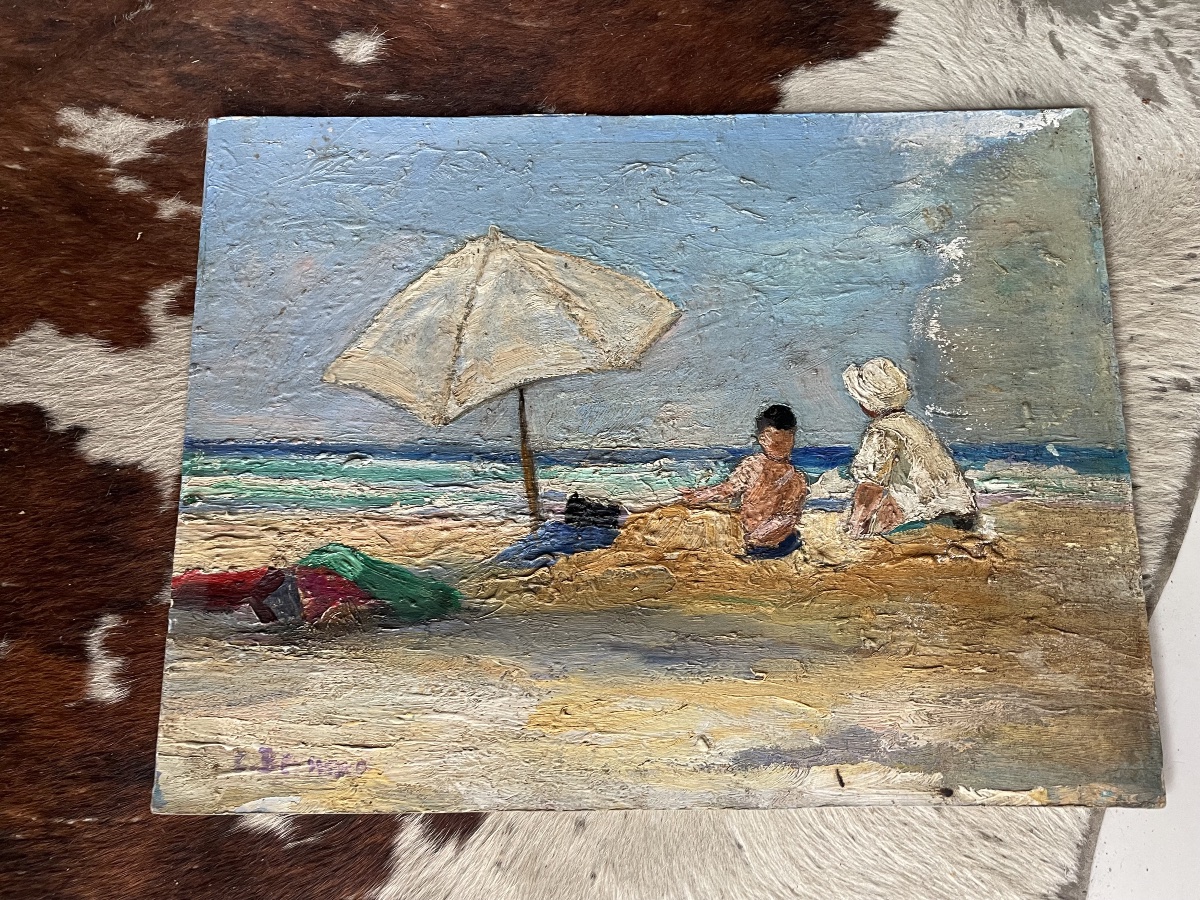 Mother And Child At The Beach By C. Bernard -photo-4