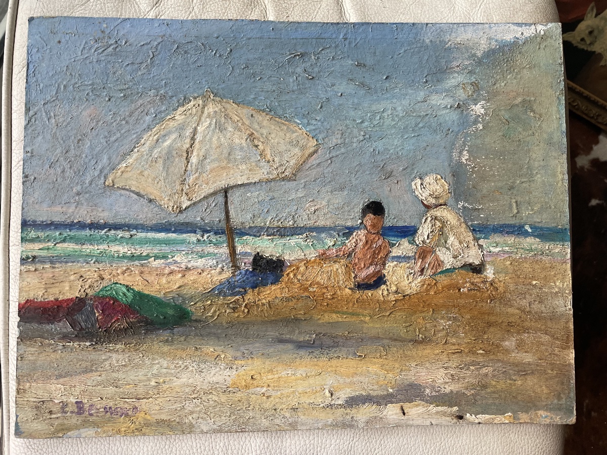 Mother And Child At The Beach By C. Bernard -photo-5