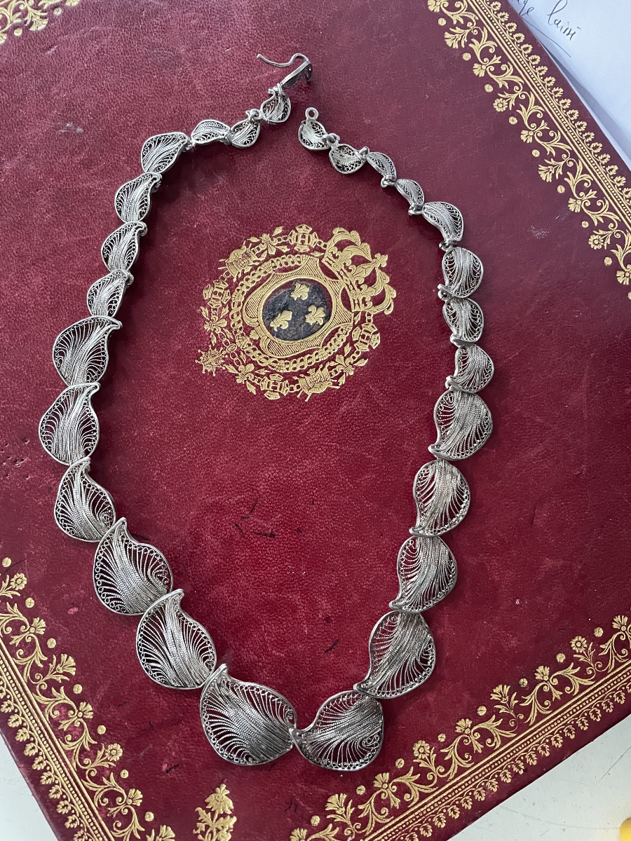 Collier pétales fleurs en  argent -photo-2