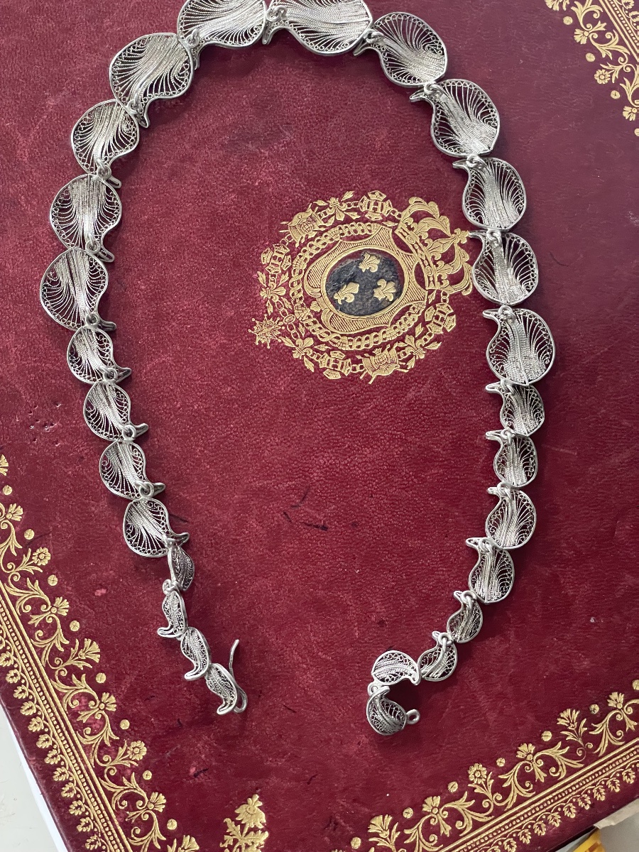 Collier pétales fleurs en  argent -photo-4