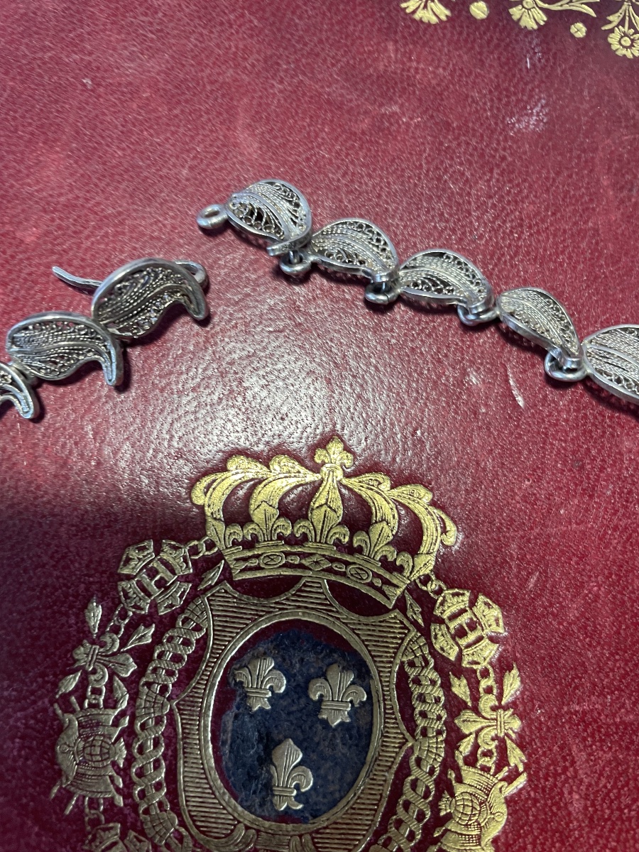 Collier pétales fleurs en  argent -photo-5
