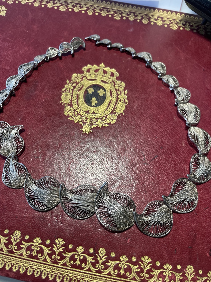 Collier pétales fleurs en  argent -photo-6