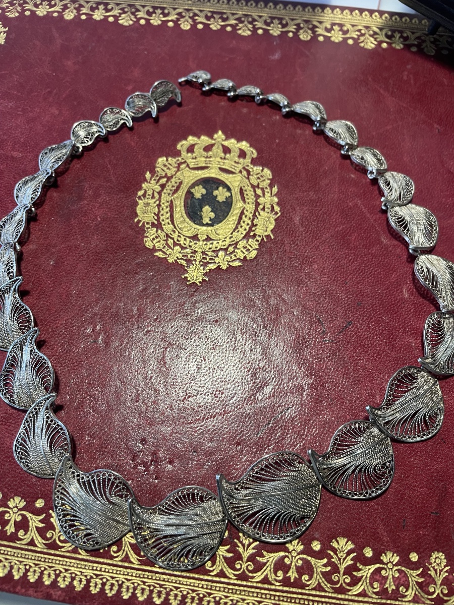 Collier pétales fleurs en  argent -photo-7