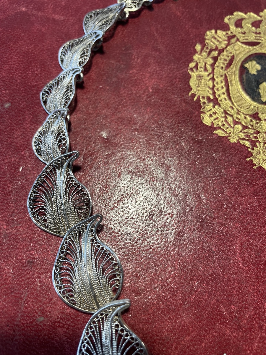 Collier pétales fleurs en  argent -photo-8