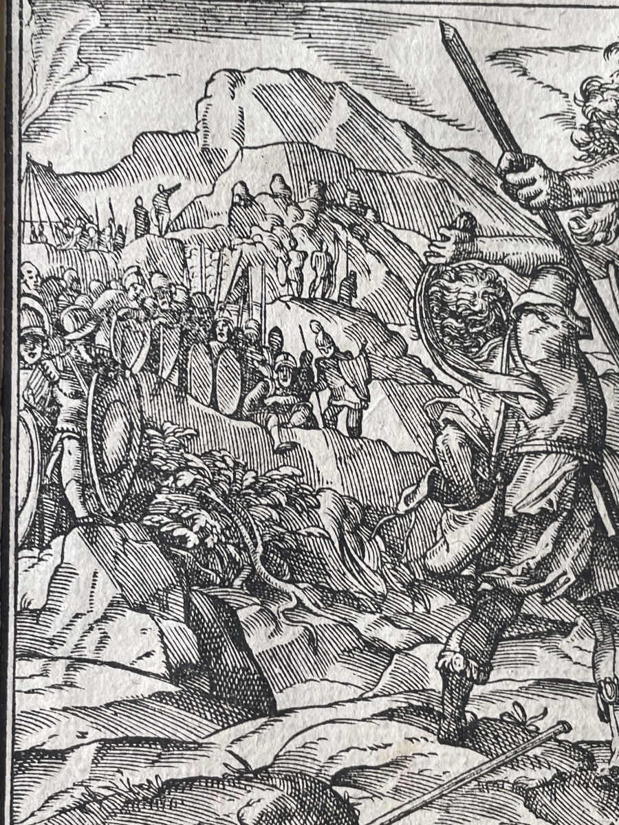 Gravure sur bois gravé XVI eme David et Goliath -photo-3