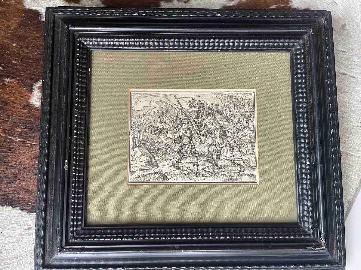 Gravure sur bois gravé XVI eme David et Goliath -photo-1