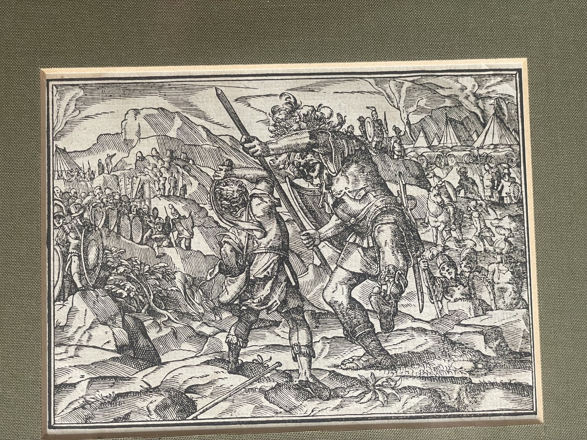 Gravure sur bois gravé XVI eme David et Goliath -photo-2