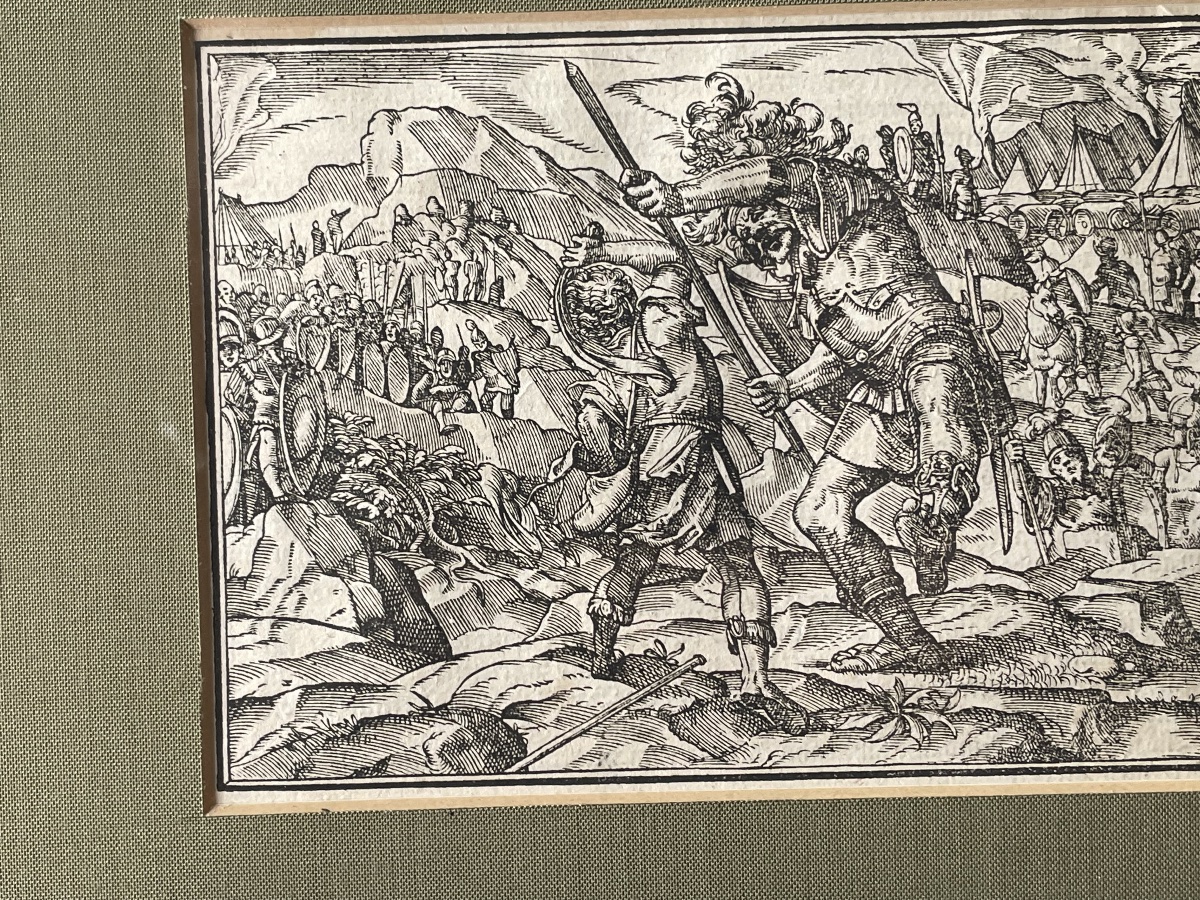 Gravure sur bois gravé XVI eme David et Goliath -photo-3