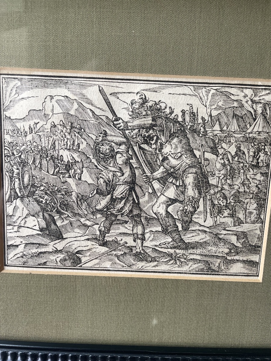 Gravure sur bois gravé XVI eme David et Goliath -photo-4