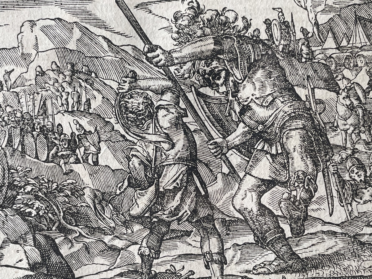 Gravure sur bois gravé XVI eme David et Goliath -photo-6