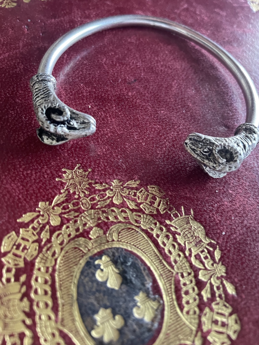 Silver Ram's Head Bangle Bracelet -photo-2