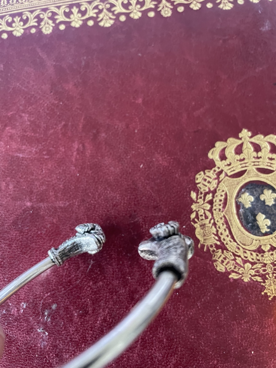 Silver Ram's Head Bangle Bracelet -photo-3