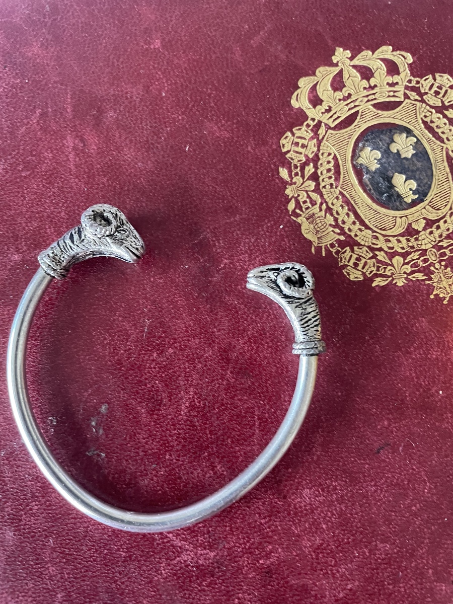 Silver Ram's Head Bangle Bracelet -photo-4