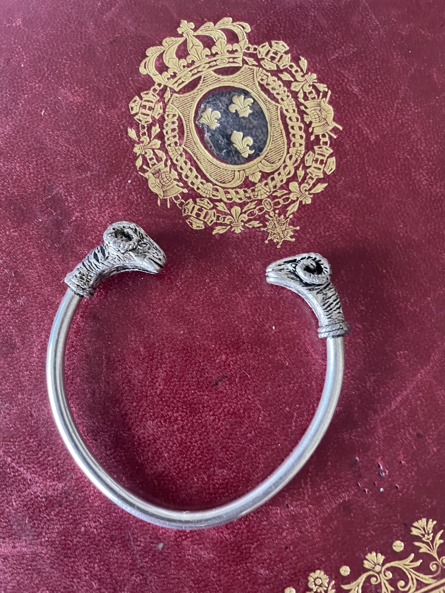 Silver Ram's Head Bangle Bracelet -photo-1