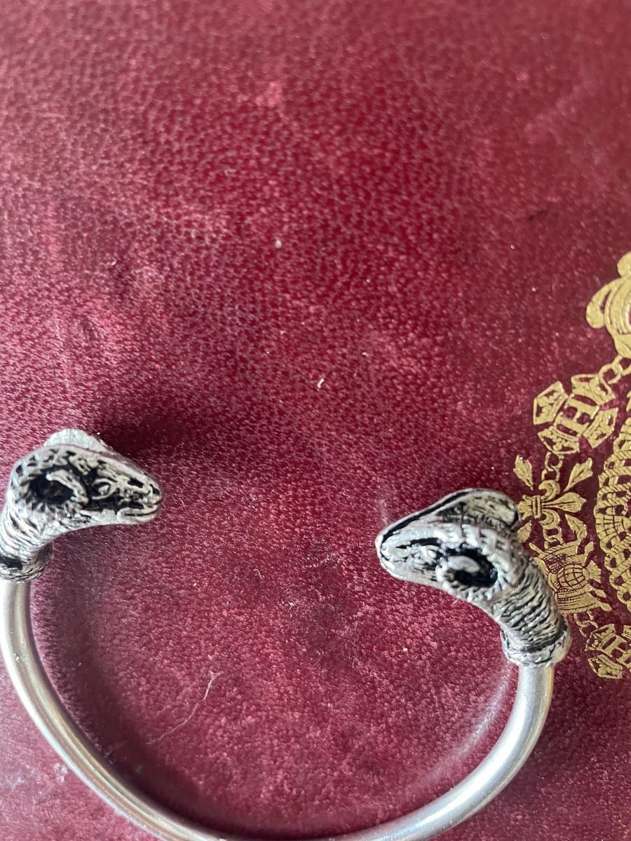 Silver Ram's Head Bangle Bracelet -photo-3