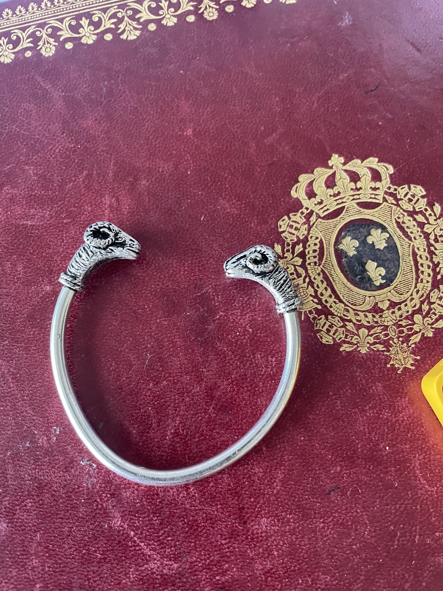 Silver Ram's Head Bangle Bracelet -photo-4
