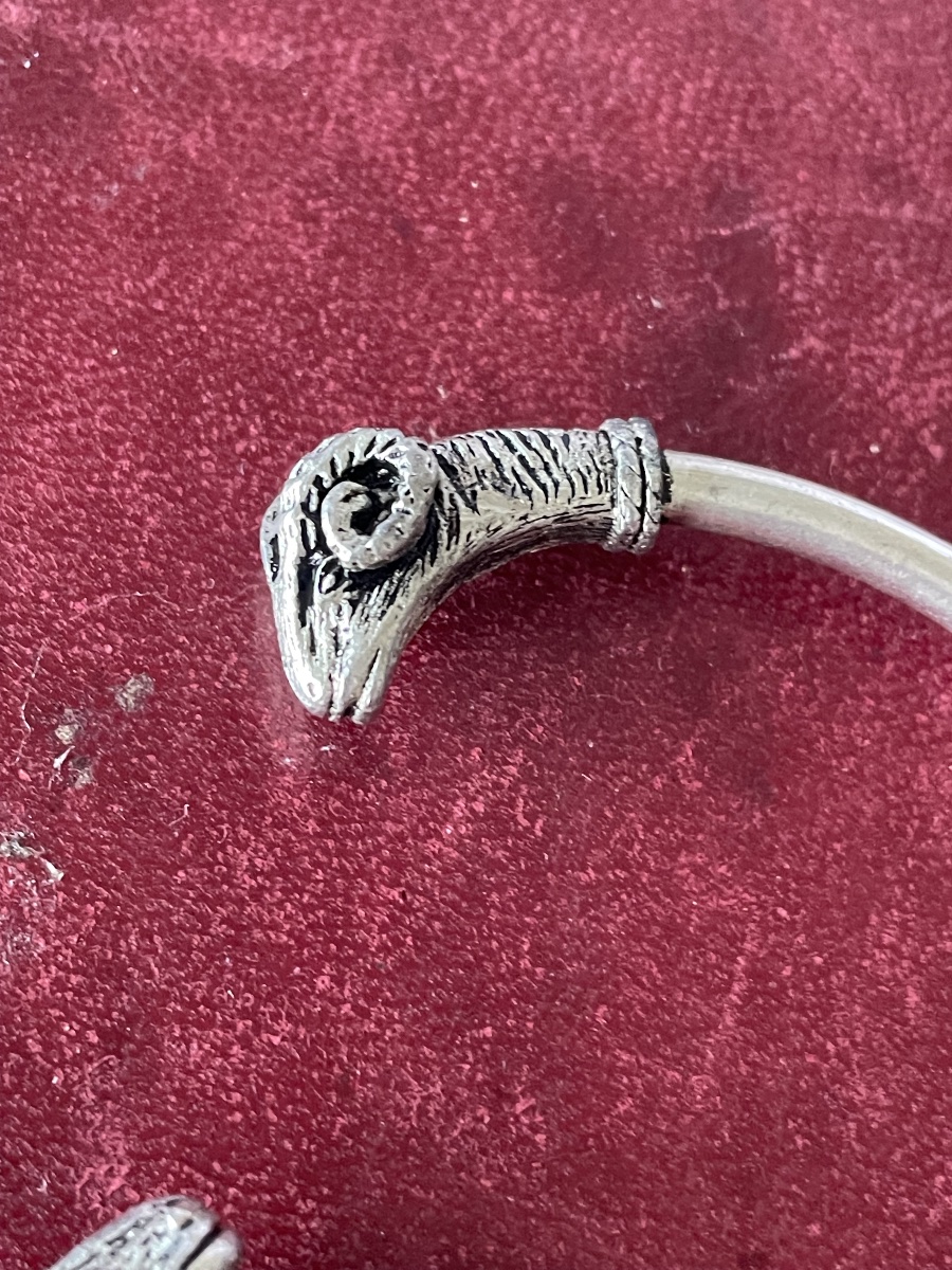 Silver Ram's Head Bangle Bracelet -photo-5