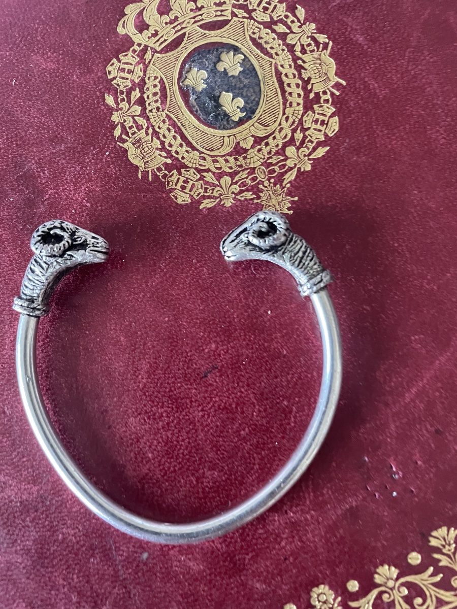 Silver Ram's Head Bangle Bracelet -photo-6