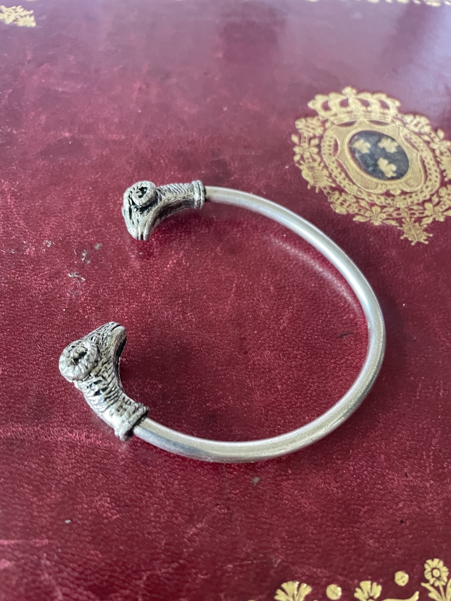 Silver Ram's Head Bangle Bracelet -photo-7
