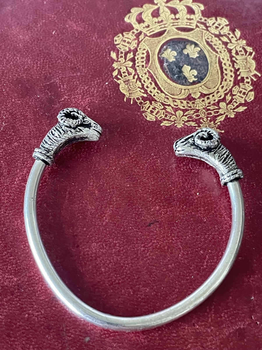 Silver Ram's Head Bangle Bracelet 