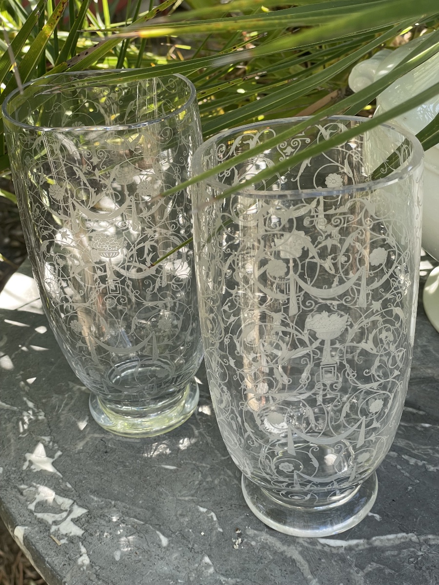 Paire de vases cristal gravé  de Baccarat 