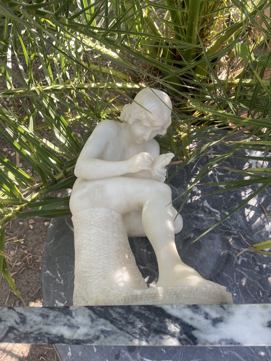 Alabaster Sculpture: "the Young Man With The Thorn" -photo-4