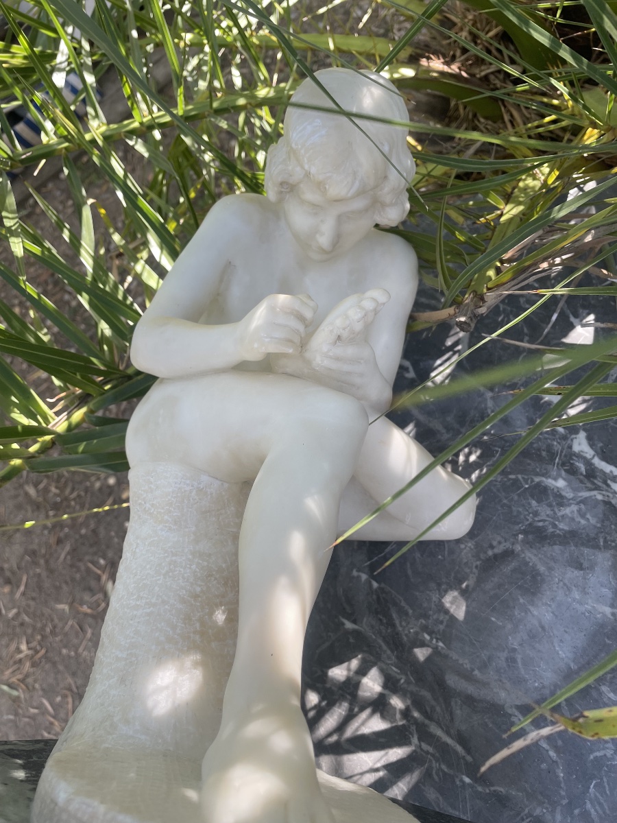 Alabaster Sculpture: "the Young Man With The Thorn" -photo-5