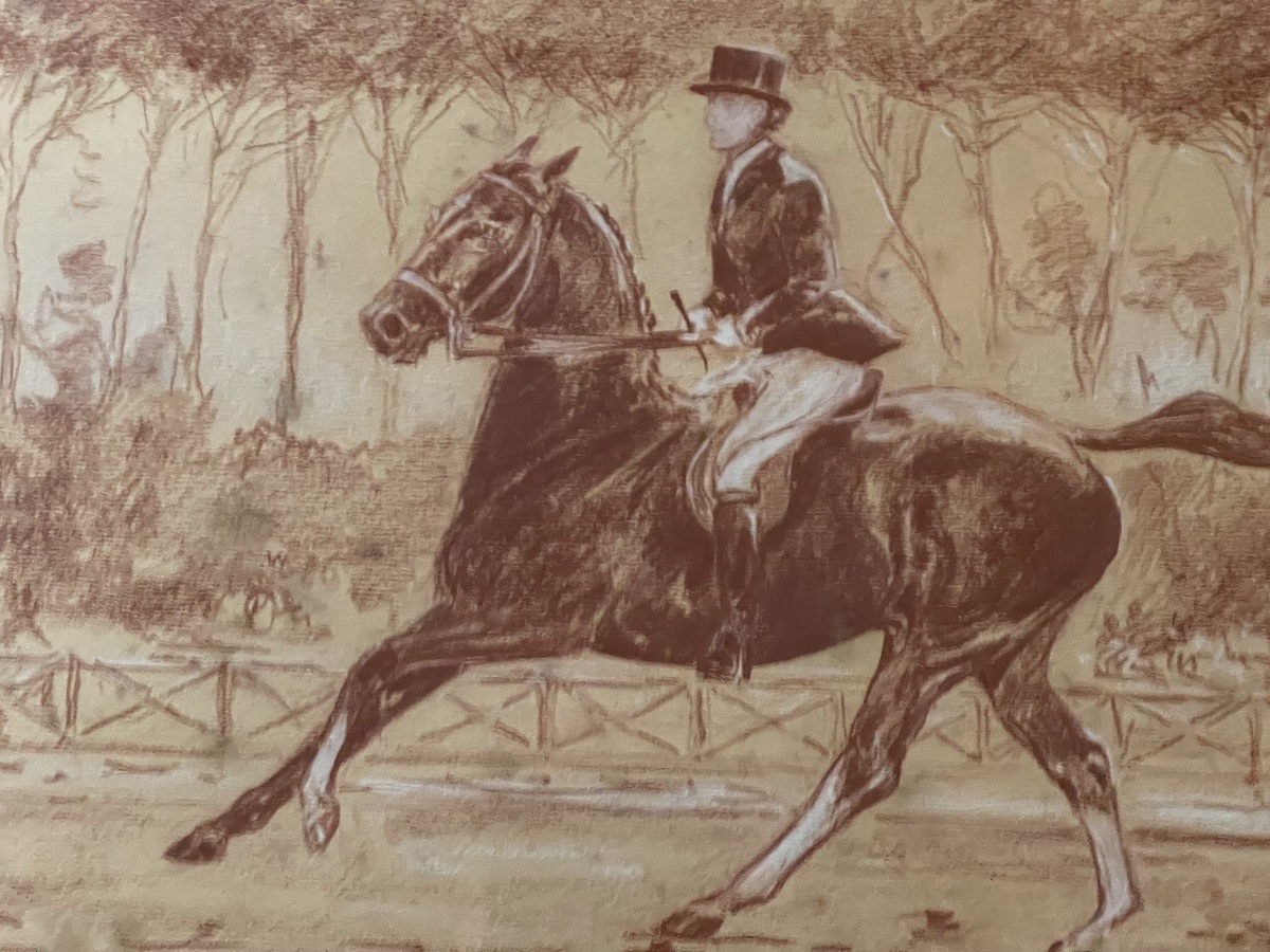 Red Chalk Drawing Of A Horse Being Trained 