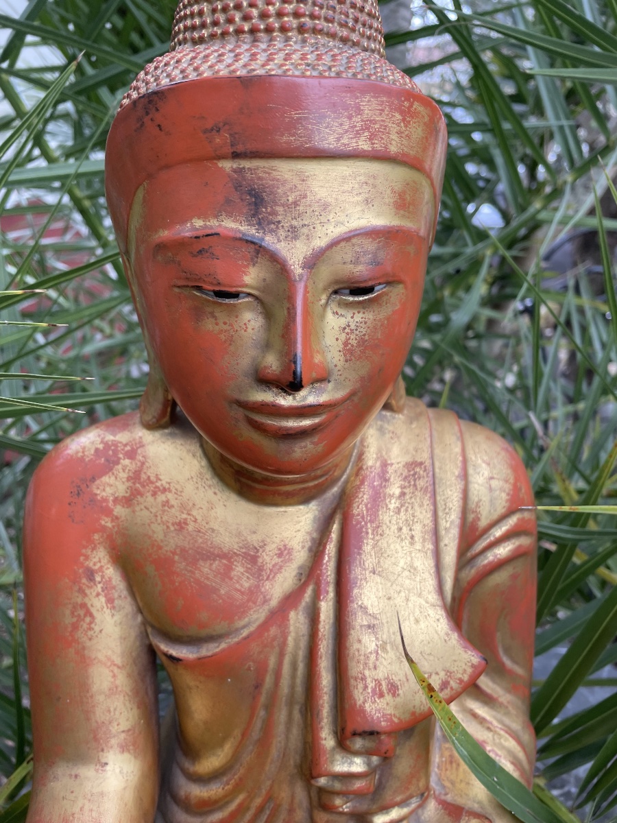 Grand Bouddha birman  bois doré du XIX eme -photo-2