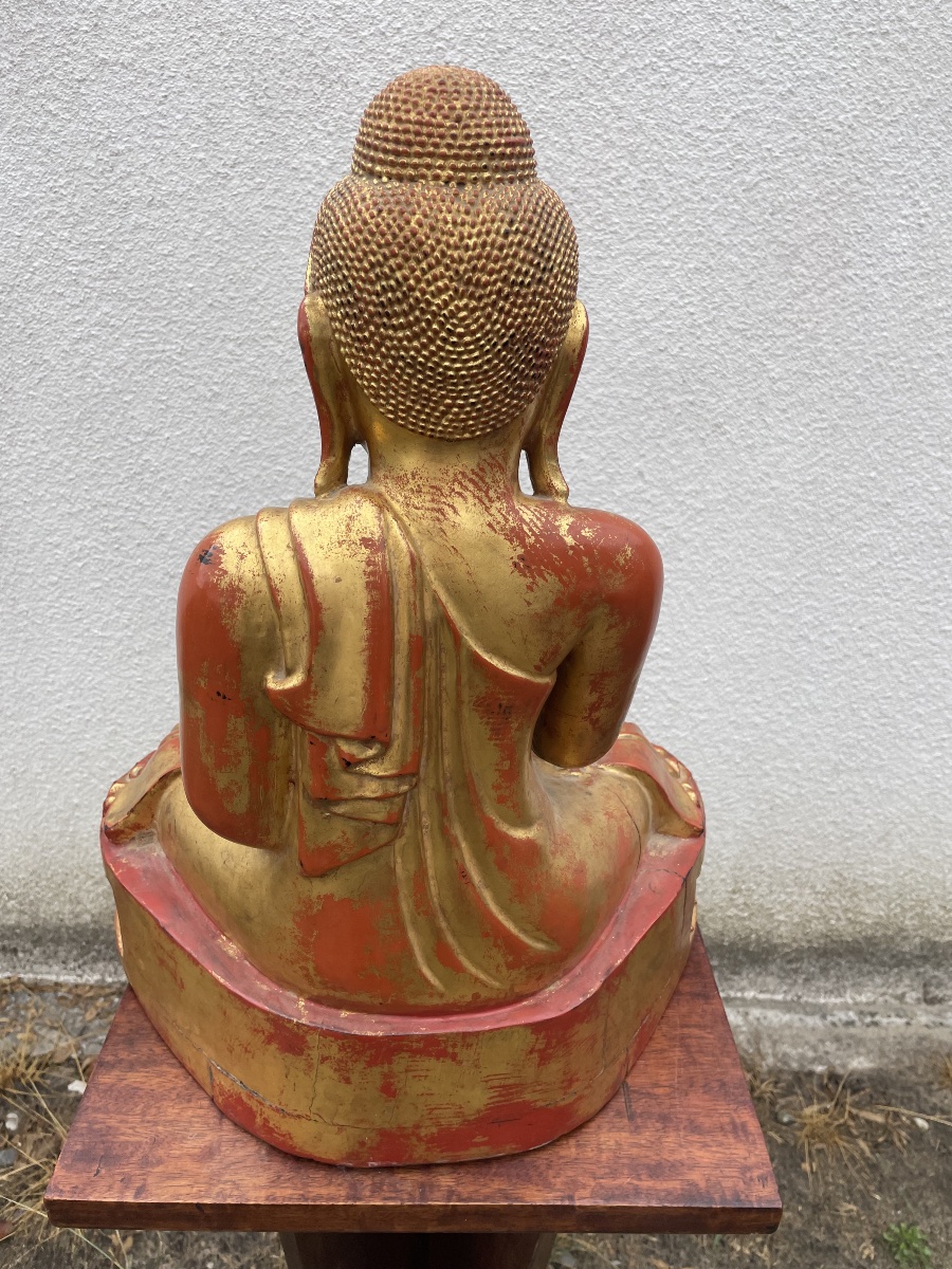 Grand Bouddha birman  bois doré du XIX eme -photo-2