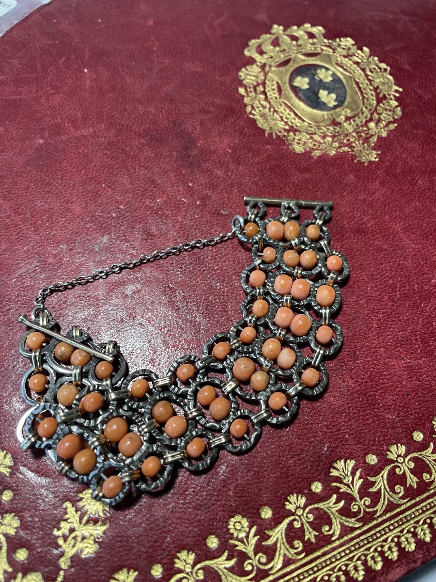 Bracelet or argent et corail -photo-3