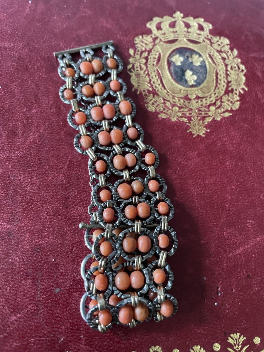 Bracelet or argent et corail -photo-4