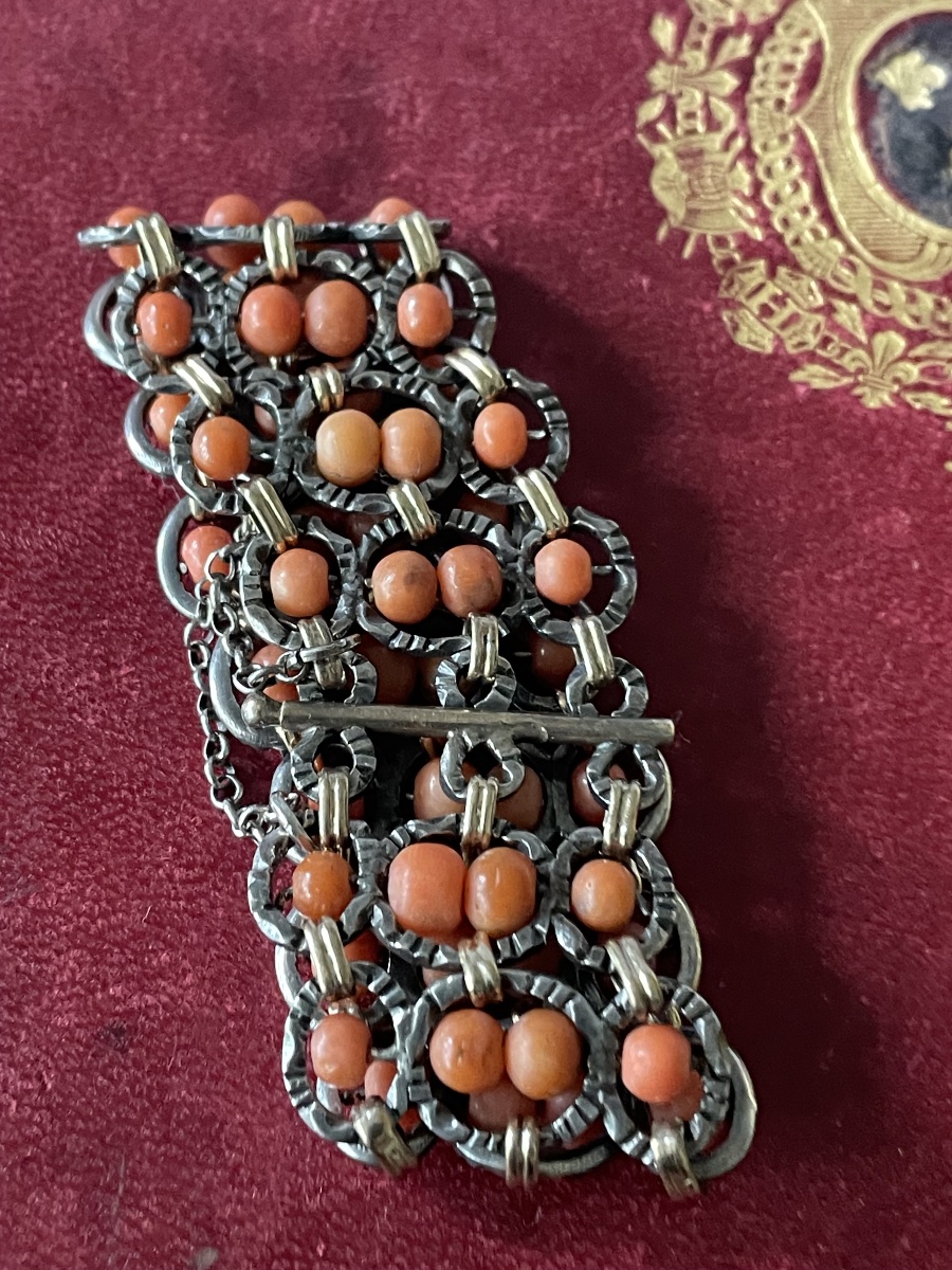 Bracelet or argent et corail -photo-3