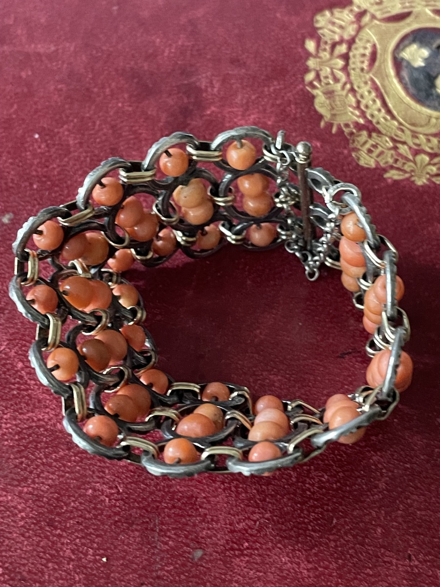 Bracelet or argent et corail -photo-5