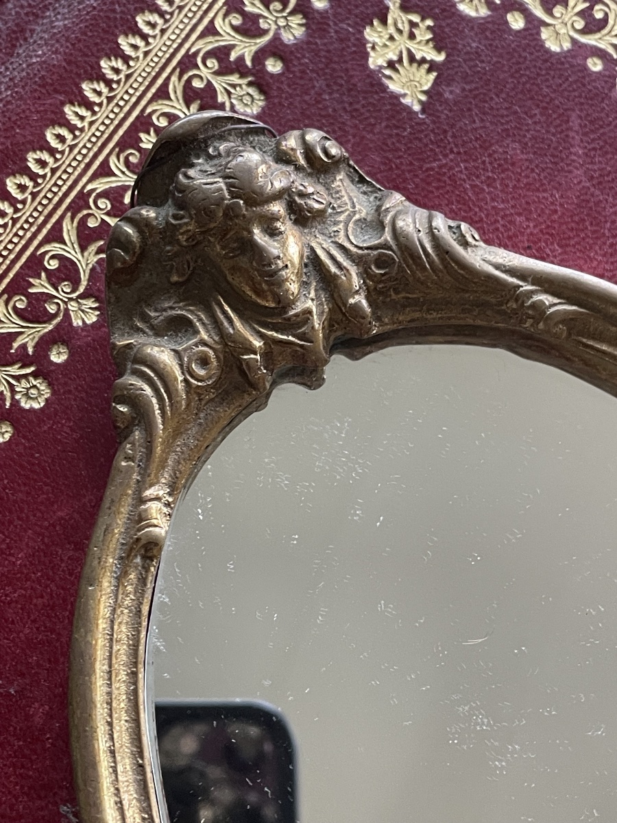 Miroir face à main bronze doré -photo-3