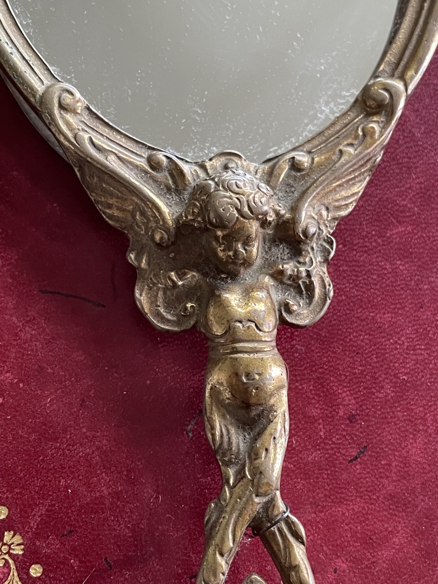 Miroir face à main bronze doré -photo-8