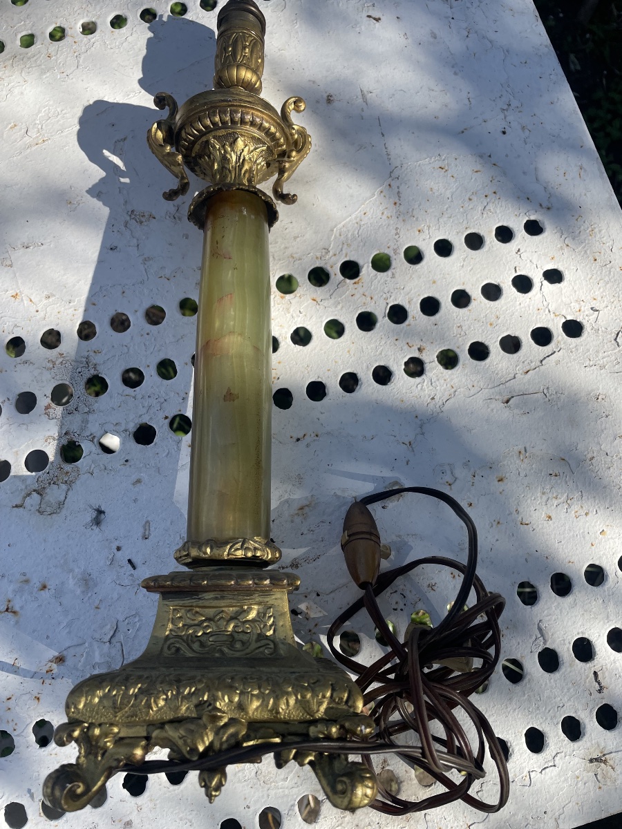 Pied de Lampe onyx et bronze doré -photo-1
