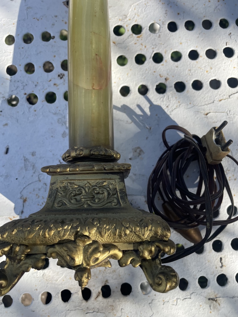 Pied de Lampe onyx et bronze doré -photo-3