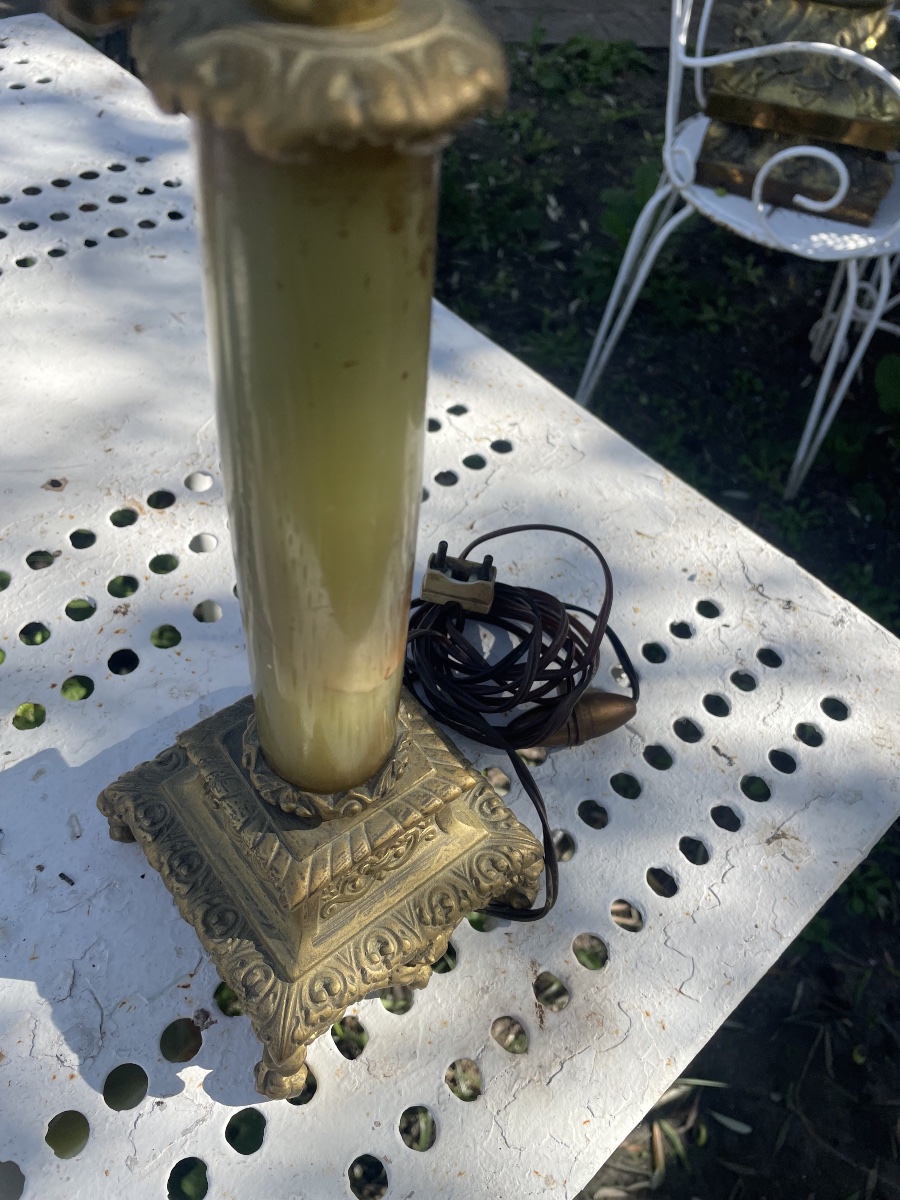 Pied de Lampe onyx et bronze doré -photo-5