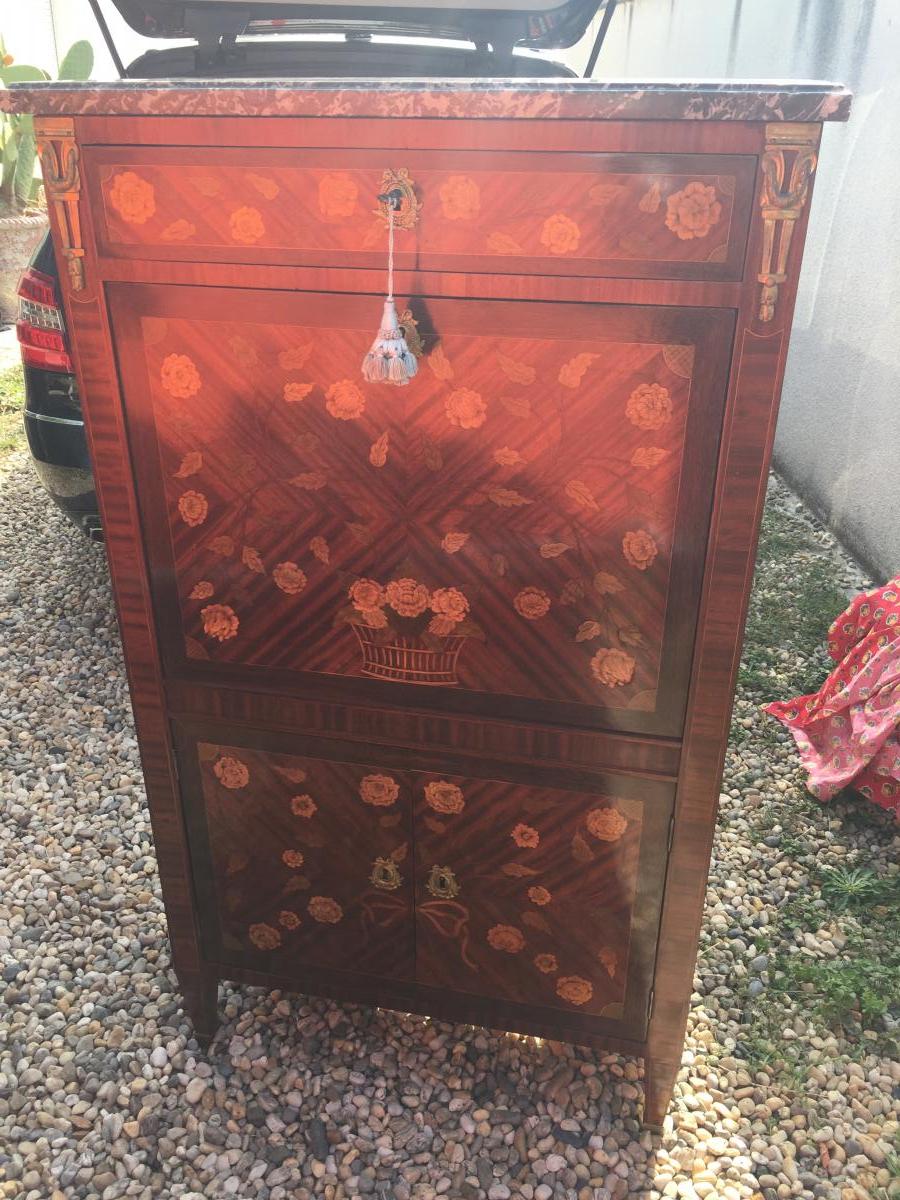 Secretaire Louis XVI D’époque Marqueterie De Fleurs -photo-2