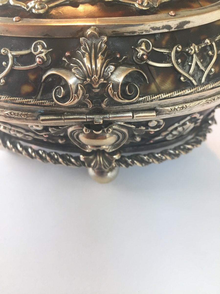Boîte à Bijoux Louis XIV Argent Et écaille -photo-2