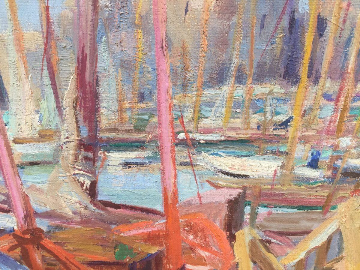 Oil On Canvas: The Port Of La Rochelle-photo-3