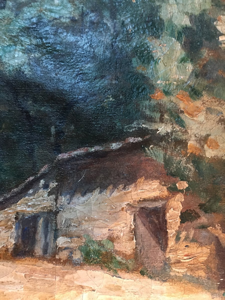 Oil On Canvas: 19th Century Peasant Farm-photo-4