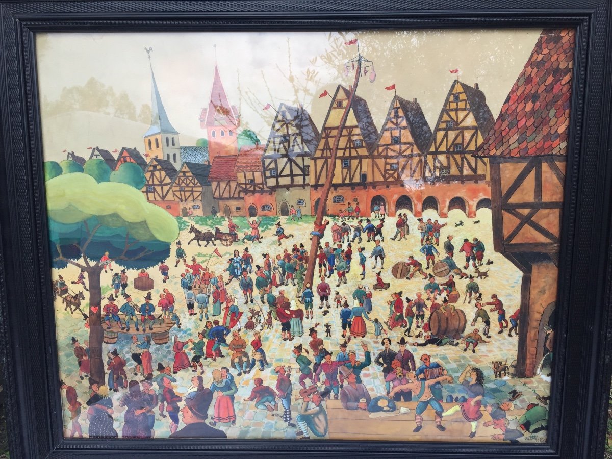 Fête Foraine Et Kermesse De Village Gouache -photo-2