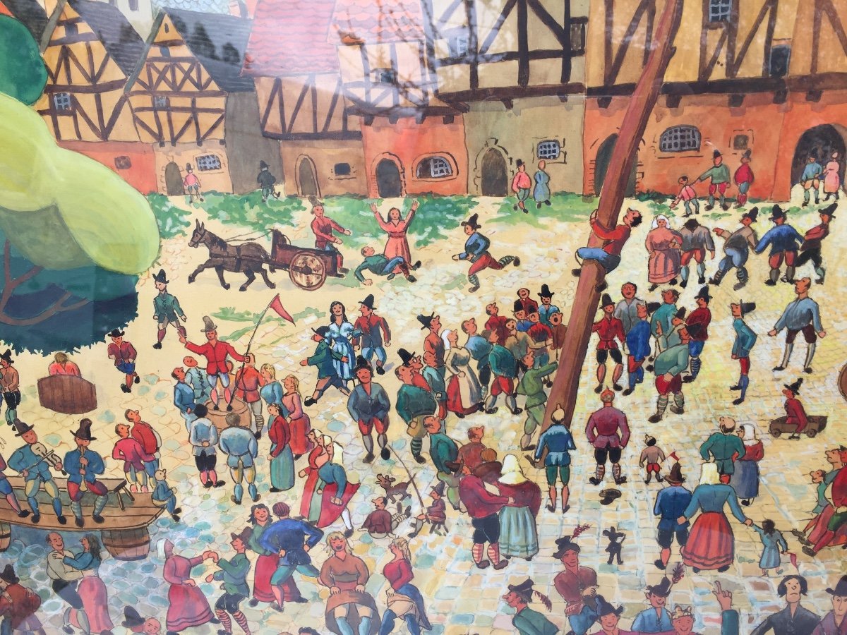 Fête Foraine Et Kermesse De Village Gouache -photo-6