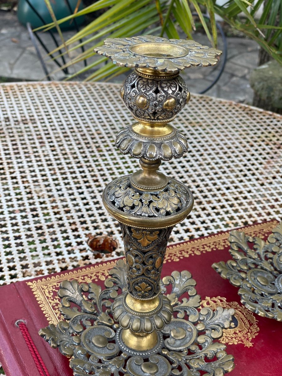 Pair Of Silver And Bronze Candlesticks-photo-3