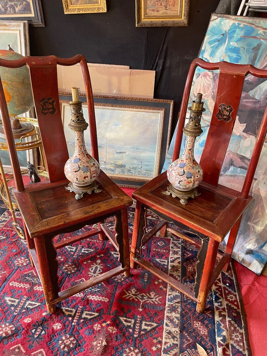 Pair Of 18th Century Chinese Red Lacquered Chairs-photo-2