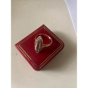 Bague Or Aigue  Marine Navette 